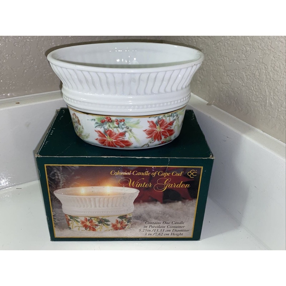 Colonial Candle of Cape Cod Winter Garden Floral Porcelain Gold Trim New In Box
